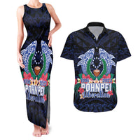 Happy Pohnpei Liberation Day Couples Matching Tank Maxi Dress and Hawaiian Shirt Polynesian Shark Turtle Motif