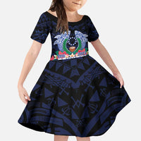 Happy Pohnpei Liberation Day Family Matching Mermaid Dress and Hawaiian Shirt Polynesian Shark Turtle Motif LT05 Daughter's Dress Blue - Polynesian Pride