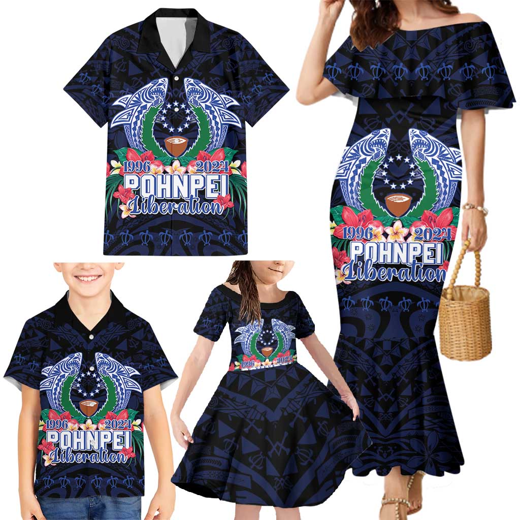 Happy Pohnpei Liberation Day Family Matching Mermaid Dress and Hawaiian Shirt Polynesian Shark Turtle Motif LT05 - Polynesian Pride