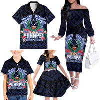 Happy Pohnpei Liberation Day Family Matching Off The Shoulder Long Sleeve Dress and Hawaiian Shirt Polynesian Shark Turtle Motif LT05 - Polynesian Pride