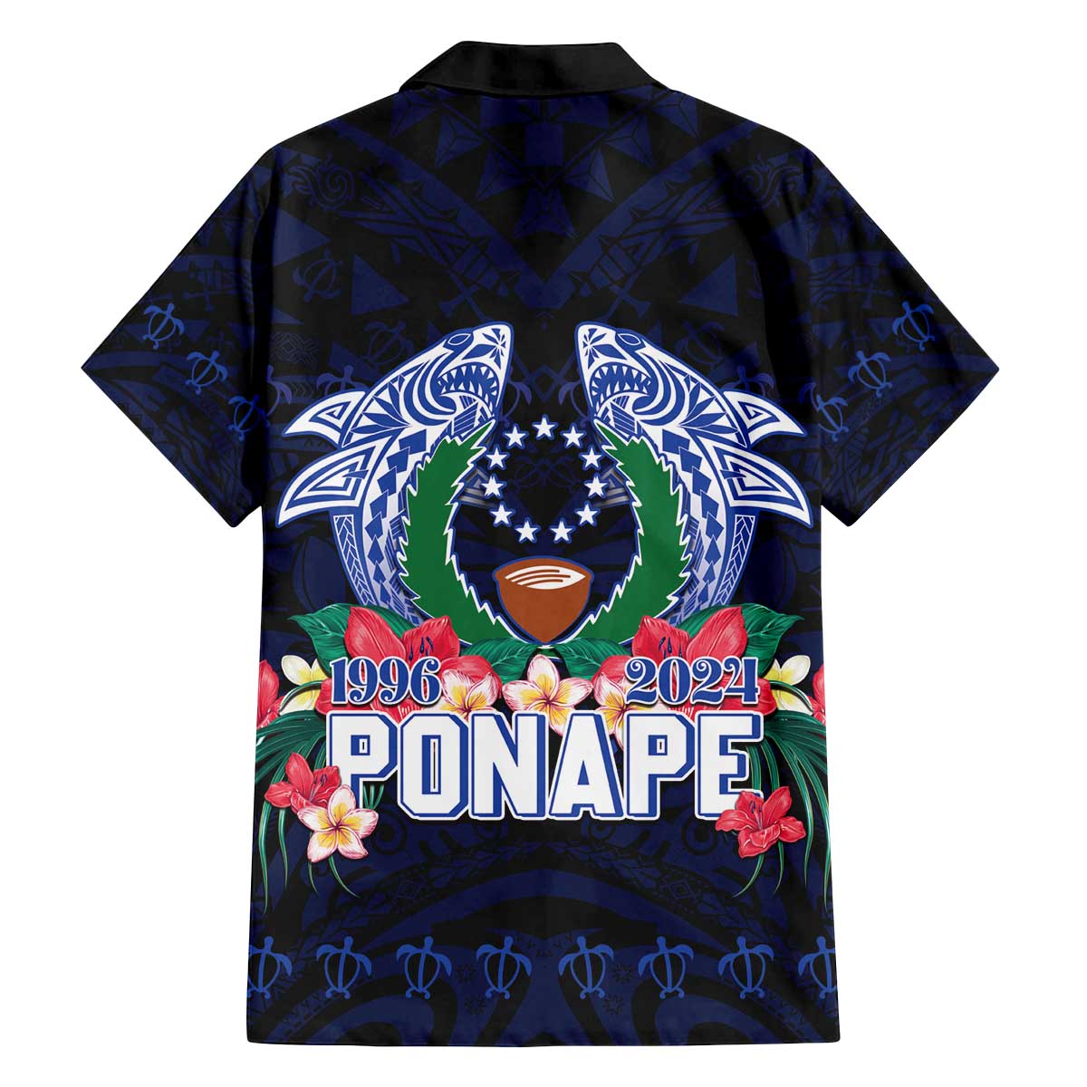 Happy Pohnpei Liberation Day Family Matching Off The Shoulder Long Sleeve Dress and Hawaiian Shirt Polynesian Shark Turtle Motif LT05 - Polynesian Pride