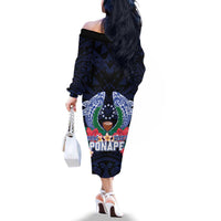 Happy Pohnpei Liberation Day Family Matching Off The Shoulder Long Sleeve Dress and Hawaiian Shirt Polynesian Shark Turtle Motif LT05 - Polynesian Pride