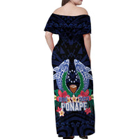 Happy Pohnpei Liberation Day Family Matching Off Shoulder Maxi Dress and Hawaiian Shirt Polynesian Shark Turtle Motif LT05 - Polynesian Pride