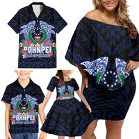 Happy Pohnpei Liberation Day Family Matching Off Shoulder Short Dress and Hawaiian Shirt Polynesian Shark Turtle Motif LT05 - Polynesian Pride