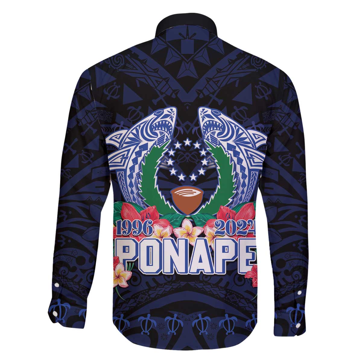 Happy Pohnpei Liberation Day Family Matching Off Shoulder Short Dress and Hawaiian Shirt Polynesian Shark Turtle Motif LT05 - Polynesian Pride