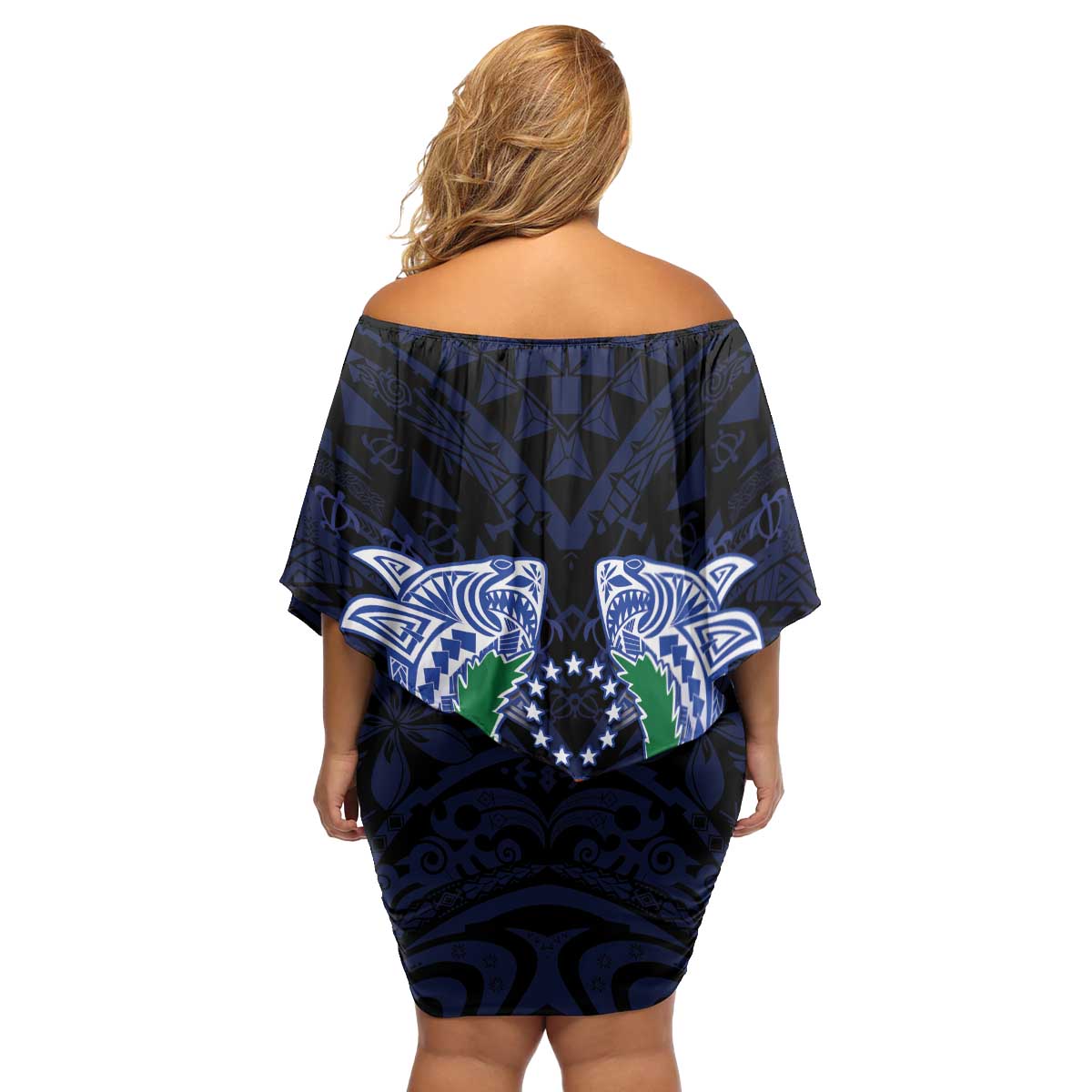 Happy Pohnpei Liberation Day Family Matching Off Shoulder Short Dress and Hawaiian Shirt Polynesian Shark Turtle Motif LT05 - Polynesian Pride