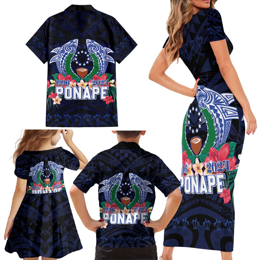 Happy Pohnpei Liberation Day Family Matching Short Sleeve Bodycon Dress and Hawaiian Shirt Polynesian Shark Turtle Motif LT05 - Polynesian Pride