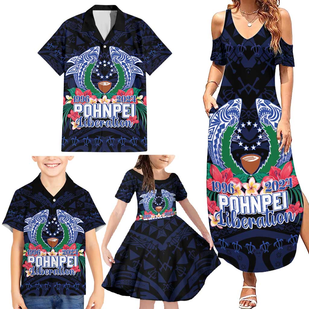 Happy Pohnpei Liberation Day Family Matching Summer Maxi Dress and Hawaiian Shirt Polynesian Shark Turtle Motif LT05 - Polynesian Pride