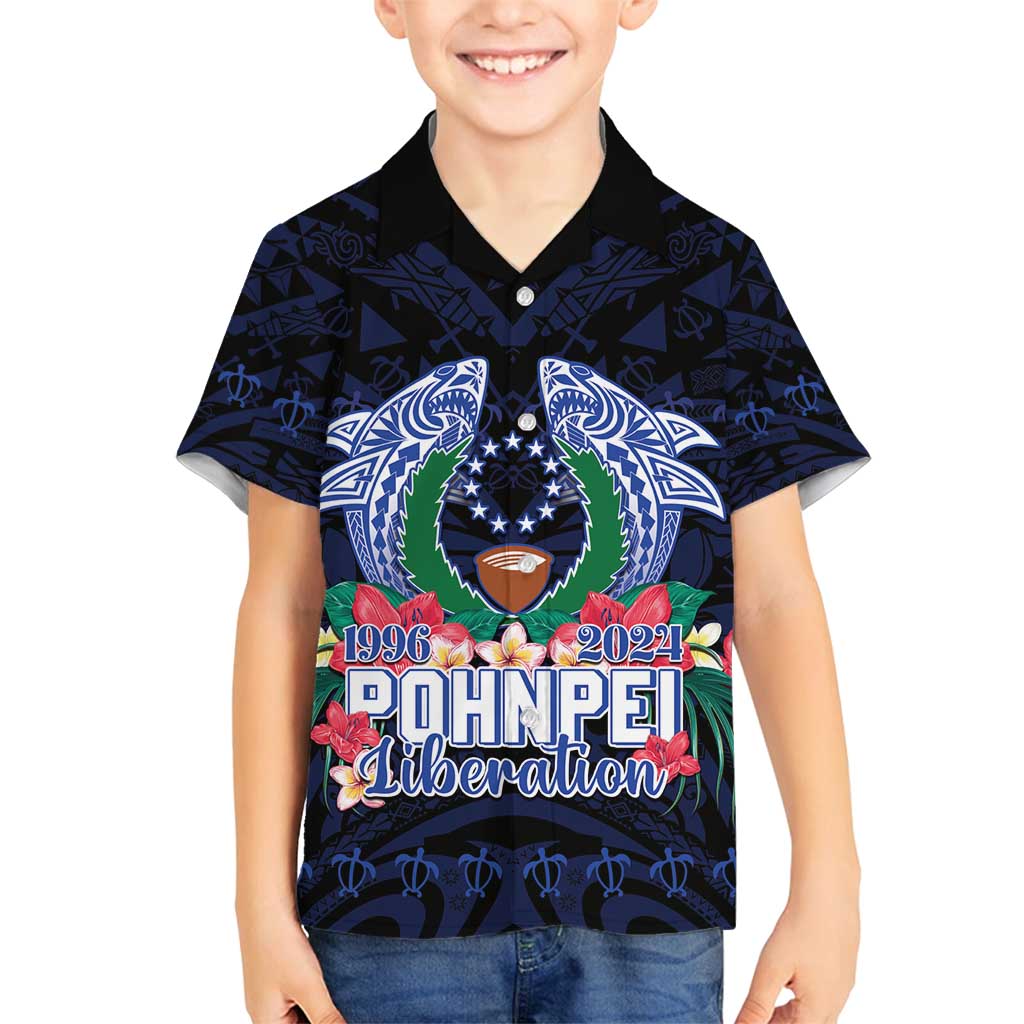 Happy Pohnpei Liberation Day Family Matching Summer Maxi Dress and Hawaiian Shirt Polynesian Shark Turtle Motif LT05 Son's Shirt Blue - Polynesian Pride