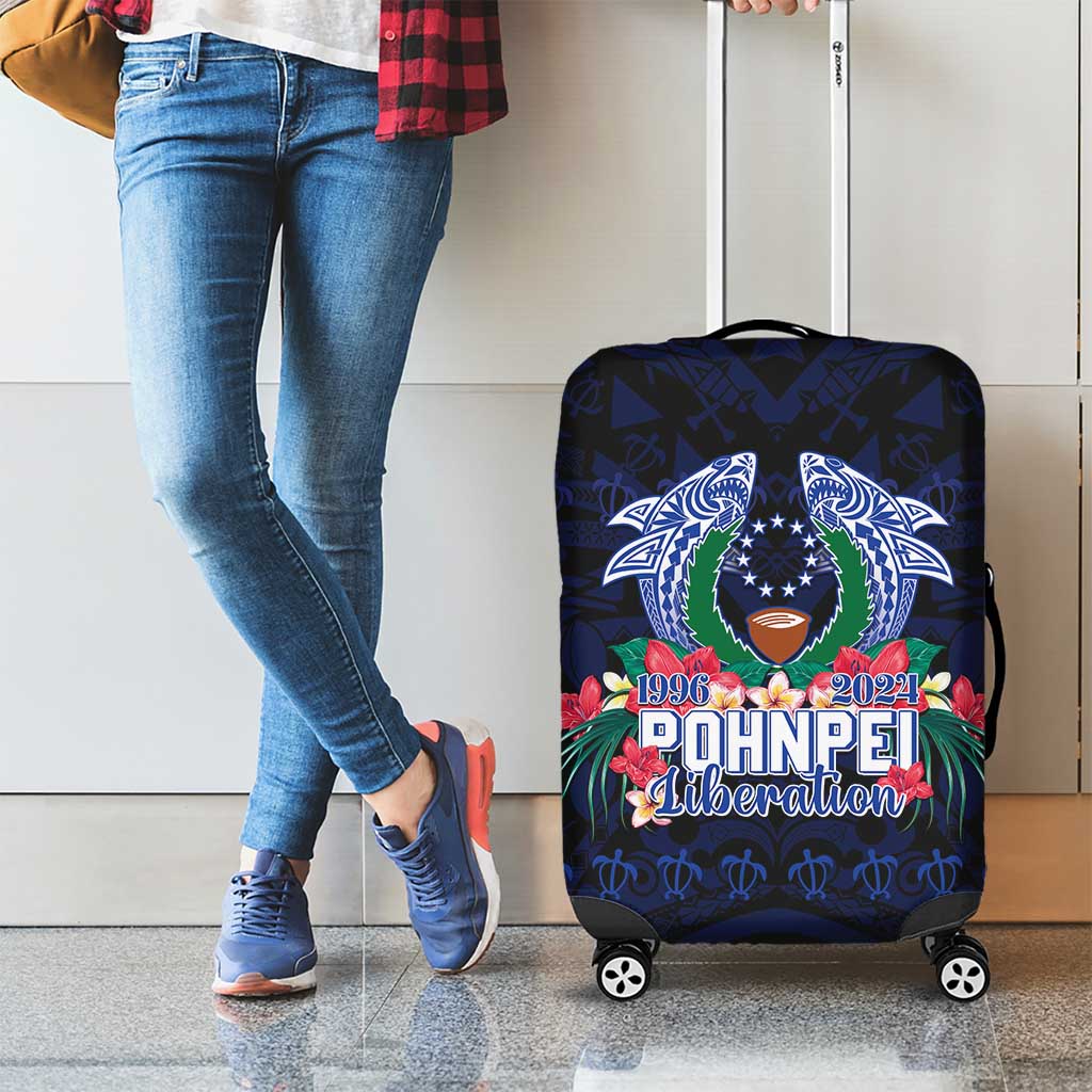 Happy Pohnpei Liberation Day Luggage Cover Polynesian Shark Turtle Motif