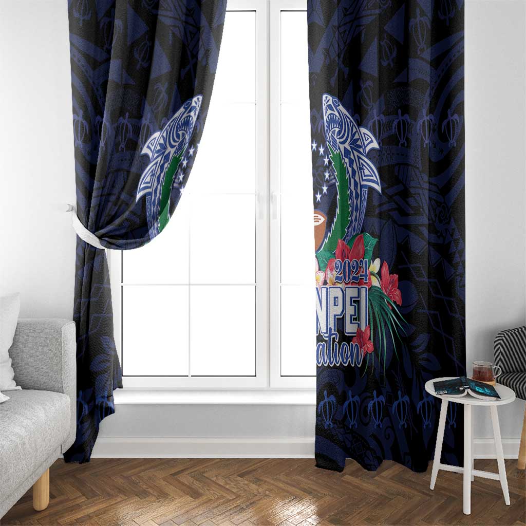 Happy Pohnpei Liberation Day Window Curtain Polynesian Shark Turtle Motif