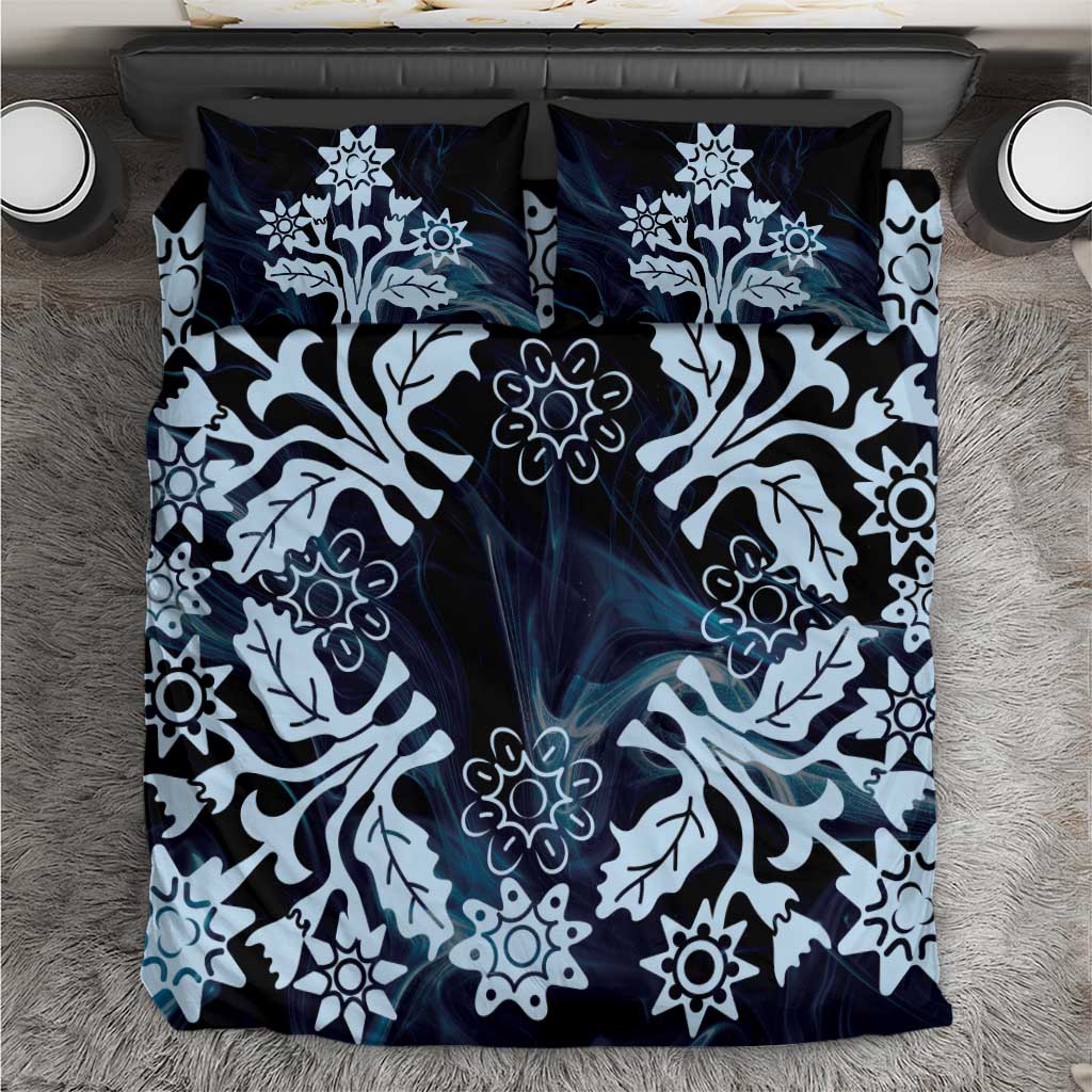 Cook Islands Tivaevae Quilt Bedding Set Navy Blue Marble - Polynesian Pride