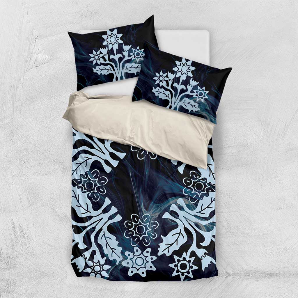 Cook Islands Tivaevae Quilt Bedding Set Navy Blue Marble - Polynesian Pride