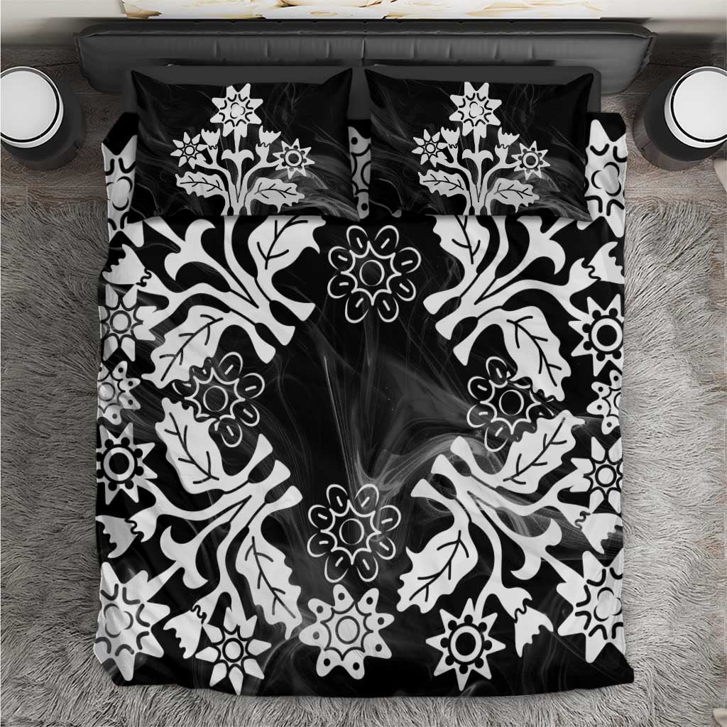 Cook Islands Tivaevae Quilt Bedding Set Black Marble - Polynesian Pride