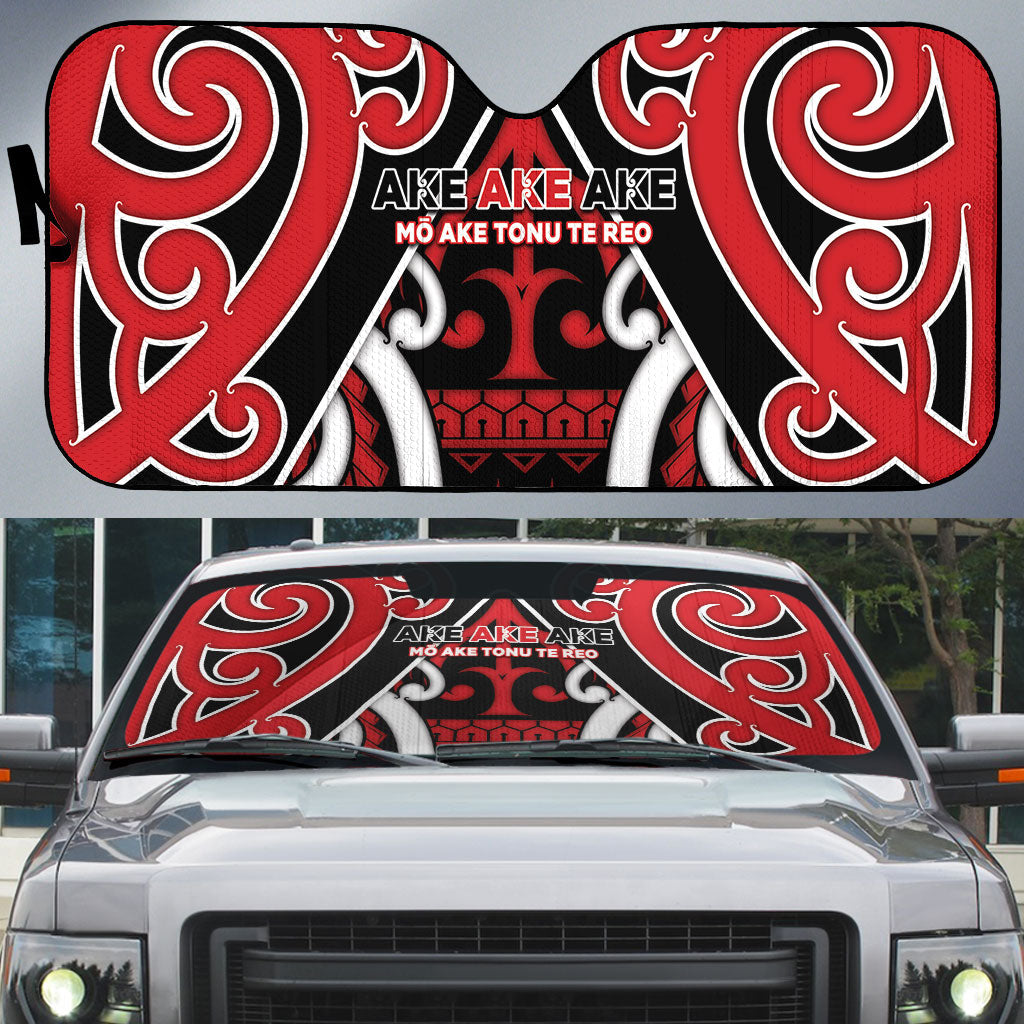 New Zealand Maori Language Week Auto Sun Shade Mo Ake Tonu Te Reo LT05 Black - Polynesian Pride