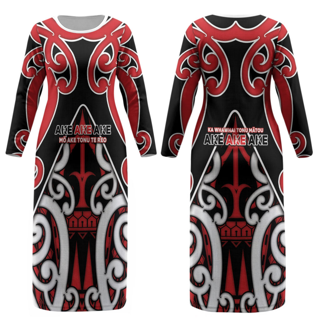New Zealand Maori Language Week Couples Matching Long Sleeve Bodycon Dress and Hawaiian Shirt Mo Ake Tonu Te Reo