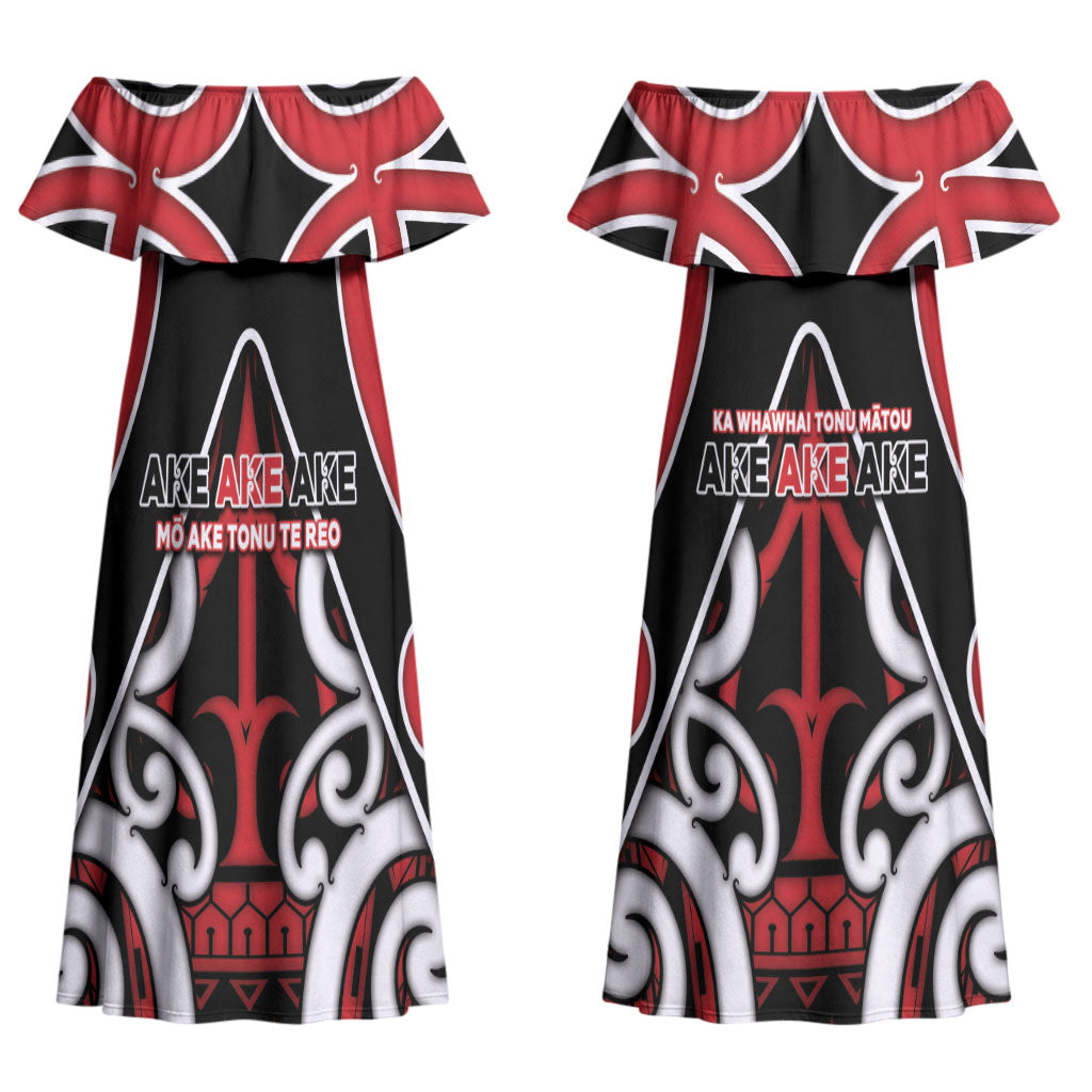 New Zealand Maori Language Week Couples Matching Off Shoulder Maxi Dress and Long Sleeve Button Shirt Mo Ake Tonu Te Reo