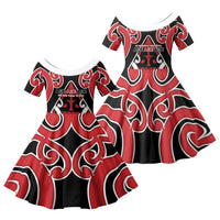 New Zealand Maori Language Week Family Matching Off The Shoulder Long Sleeve Dress and Hawaiian Shirt Mo Ake Tonu Te Reo