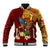 Personalized Tonga Eua Baseball Jacket Maroon Shining Parrot Coat Of Arms With Ngatu Pattern LT05 Unisex Red - Polynesian Pride