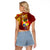 Personalized Tonga Eua Raglan Cropped T Shirt Maroon Shining Parrot Coat Of Arms With Ngatu Pattern LT05 - Polynesian Pride