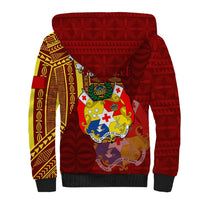 Personalized Tonga Eua Sherpa Hoodie Maroon Shining Parrot Coat Of Arms With Ngatu Pattern LT05 - Polynesian Pride