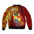 Personalized Tonga Eua Sleeve Zip Bomber Jacket Maroon Shining Parrot Coat Of Arms With Ngatu Pattern LT05 - Polynesian Pride