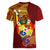 Personalized Tonga Eua Women V Neck T Shirt Maroon Shining Parrot Coat Of Arms With Ngatu Pattern LT05 - Polynesian Pride
