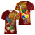 Personalized Tonga Eua Women V Neck T Shirt Maroon Shining Parrot Coat Of Arms With Ngatu Pattern LT05 - Polynesian Pride