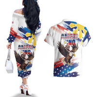 Filipino American History Month Couples Matching Off The Shoulder Long Sleeve Dress and Hawaiian Shirt Bald Eagle Tarsier Together LT05 - Polynesian Pride