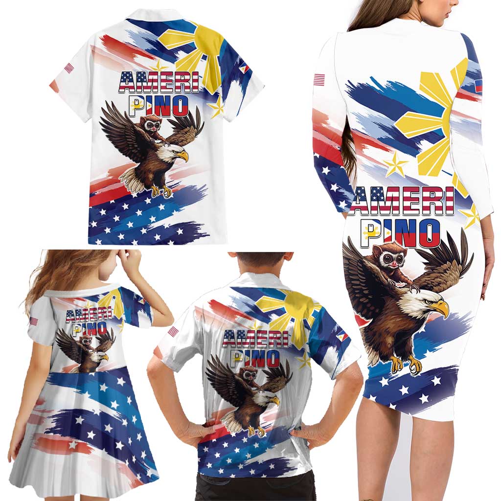 Filipino American History Month Family Matching Long Sleeve Bodycon Dress and Hawaiian Shirt Bald Eagle Tarsier Together LT05 - Polynesian Pride