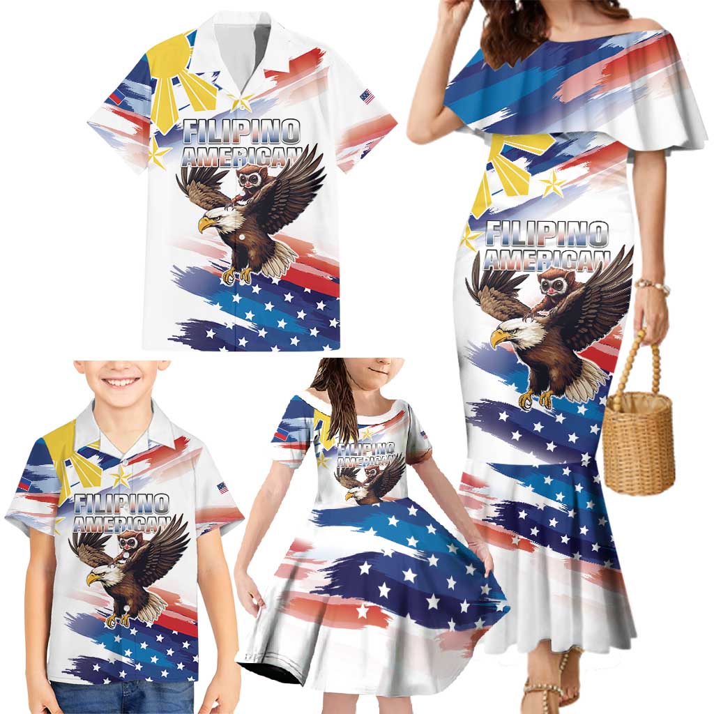 Filipino American History Month Family Matching Mermaid Dress and Hawaiian Shirt Bald Eagle Tarsier Together LT05 - Polynesian Pride