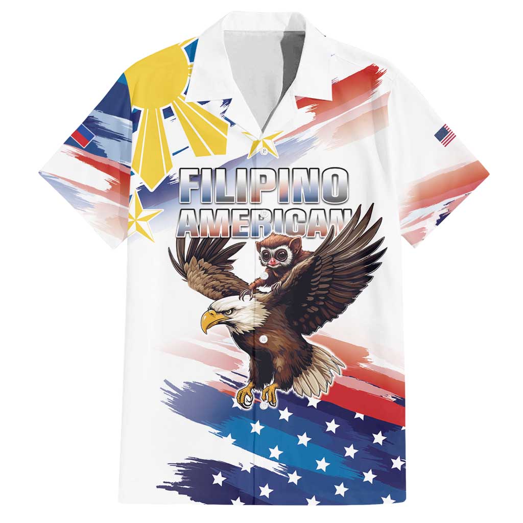 Filipino American History Month Family Matching Off Shoulder Maxi Dress and Hawaiian Shirt Bald Eagle Tarsier Together LT05 Dad's Shirt - Short Sleeve White - Polynesian Pride
