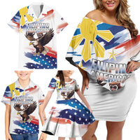 Filipino American History Month Family Matching Off Shoulder Short Dress and Hawaiian Shirt Bald Eagle Tarsier Together LT05 - Polynesian Pride