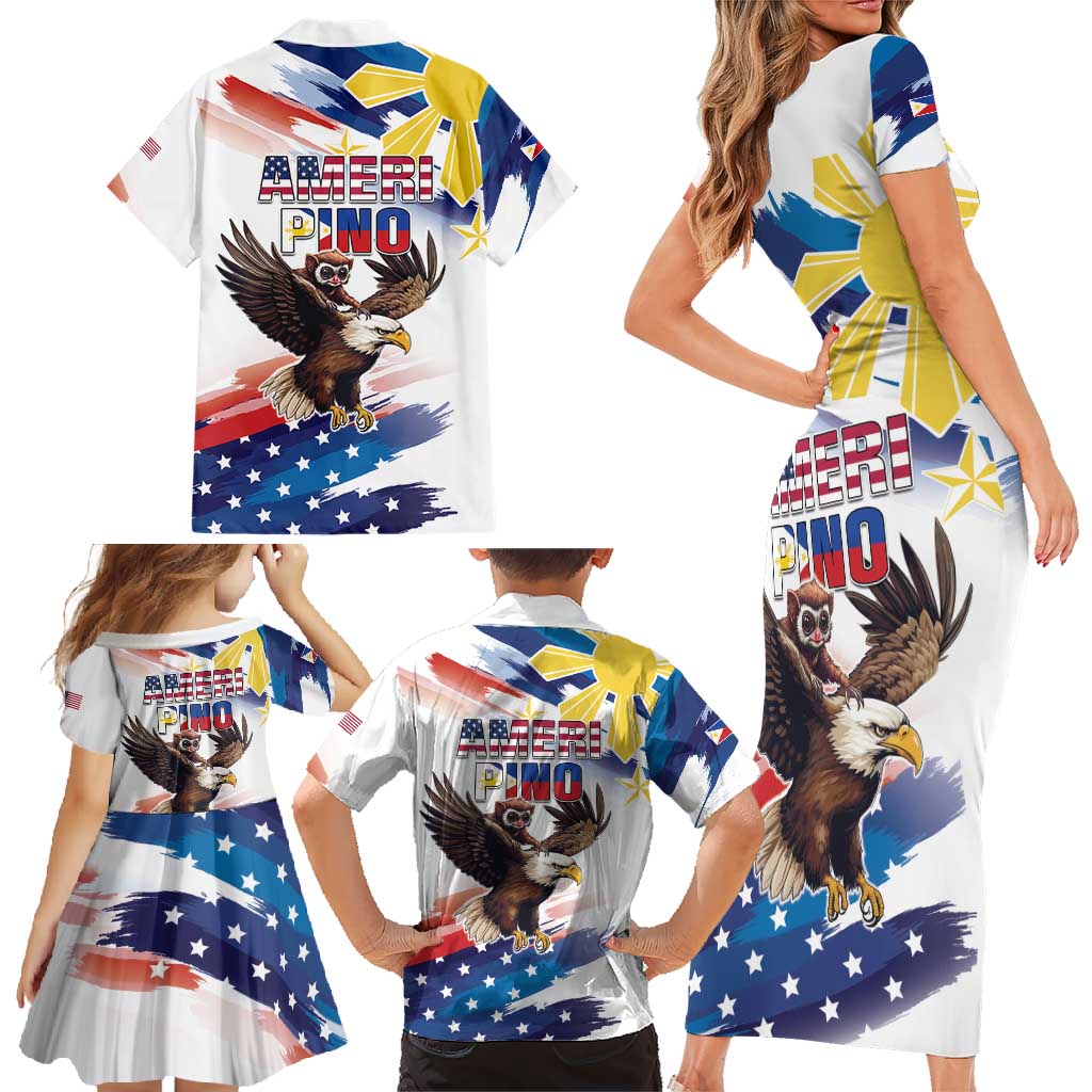 Filipino American History Month Family Matching Short Sleeve Bodycon Dress and Hawaiian Shirt Bald Eagle Tarsier Together LT05 - Polynesian Pride