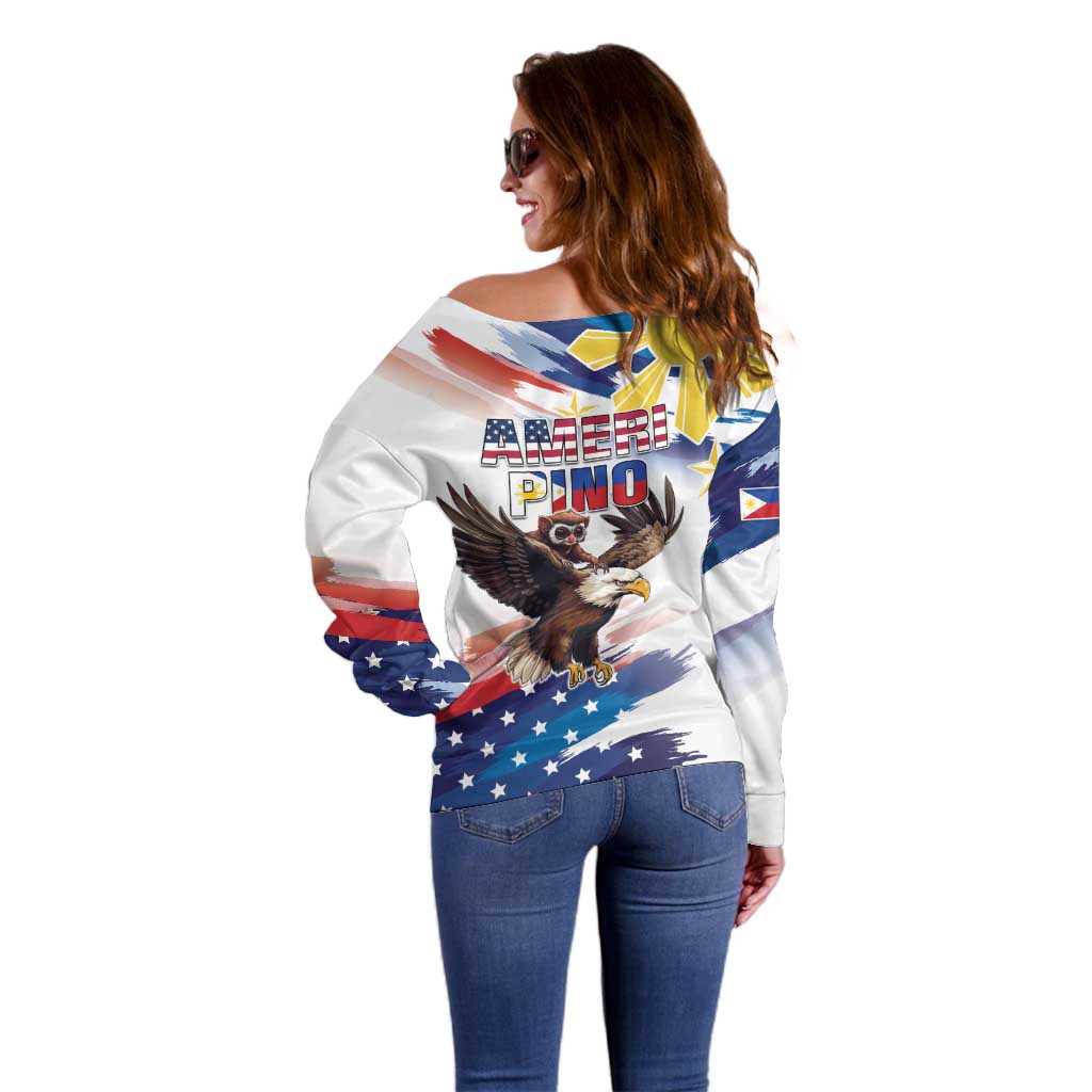 Filipino American History Month Off Shoulder Sweater Bald Eagle Tarsier Together
