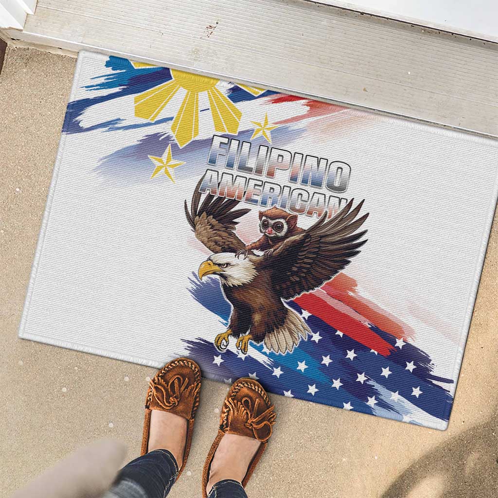Filipino American History Month Rubber Doormat Bald Eagle Tarsier Together