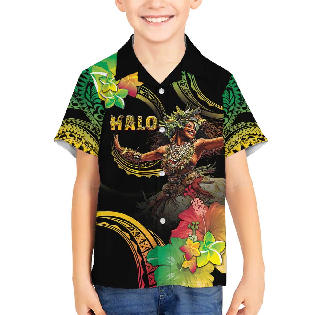 Halo Vanuatu Family Matching Puletasi and Hawaiian Shirt Beautiful Woman Dancing LT05 Son's Shirt Black - Polynesian Pride