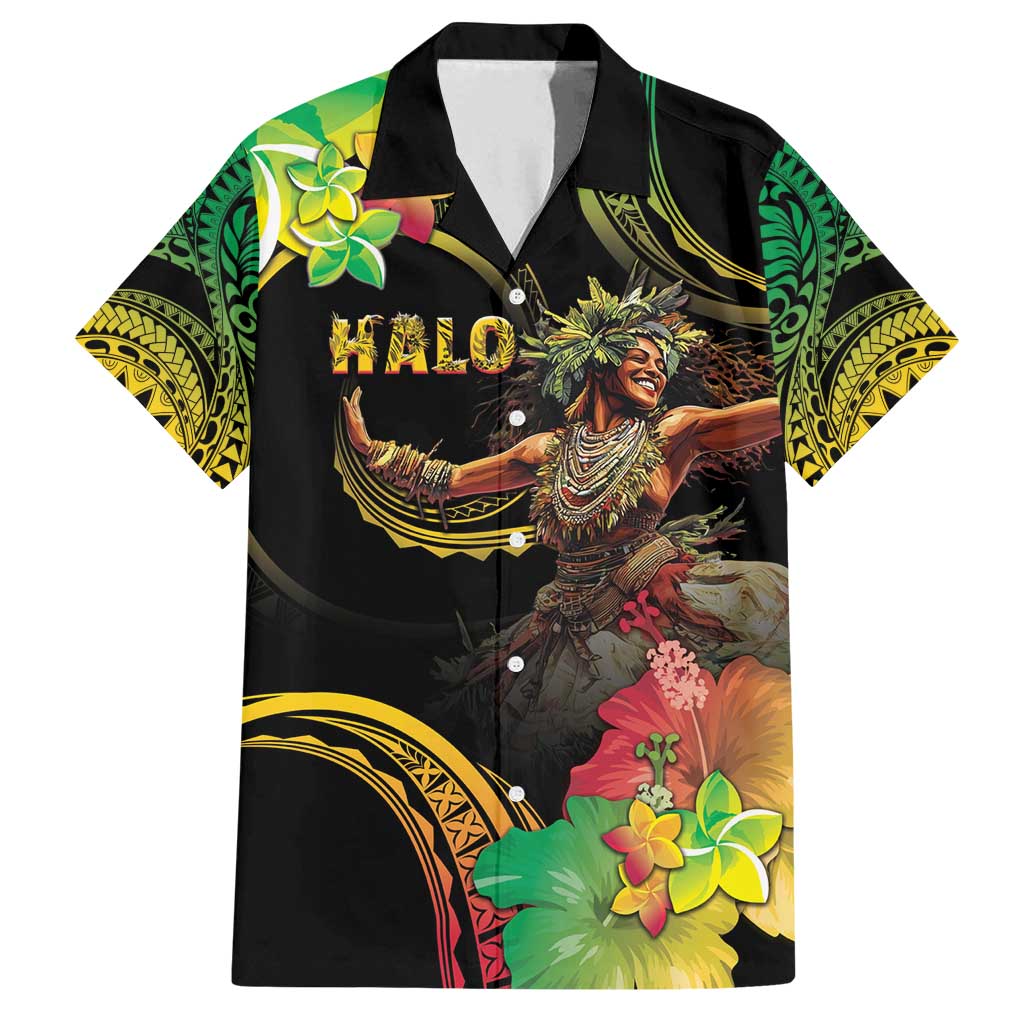 Halo Vanuatu Family Matching Tank Maxi Dress and Hawaiian Shirt Beautiful Woman Dancing LT05 Dad's Shirt - Short Sleeve Black - Polynesian Pride