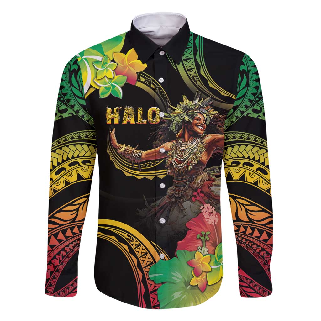 Halo Vanuatu Family Matching Tank Maxi Dress and Hawaiian Shirt Beautiful Woman Dancing LT05 Dad's Shirt - Long Sleeve Black - Polynesian Pride