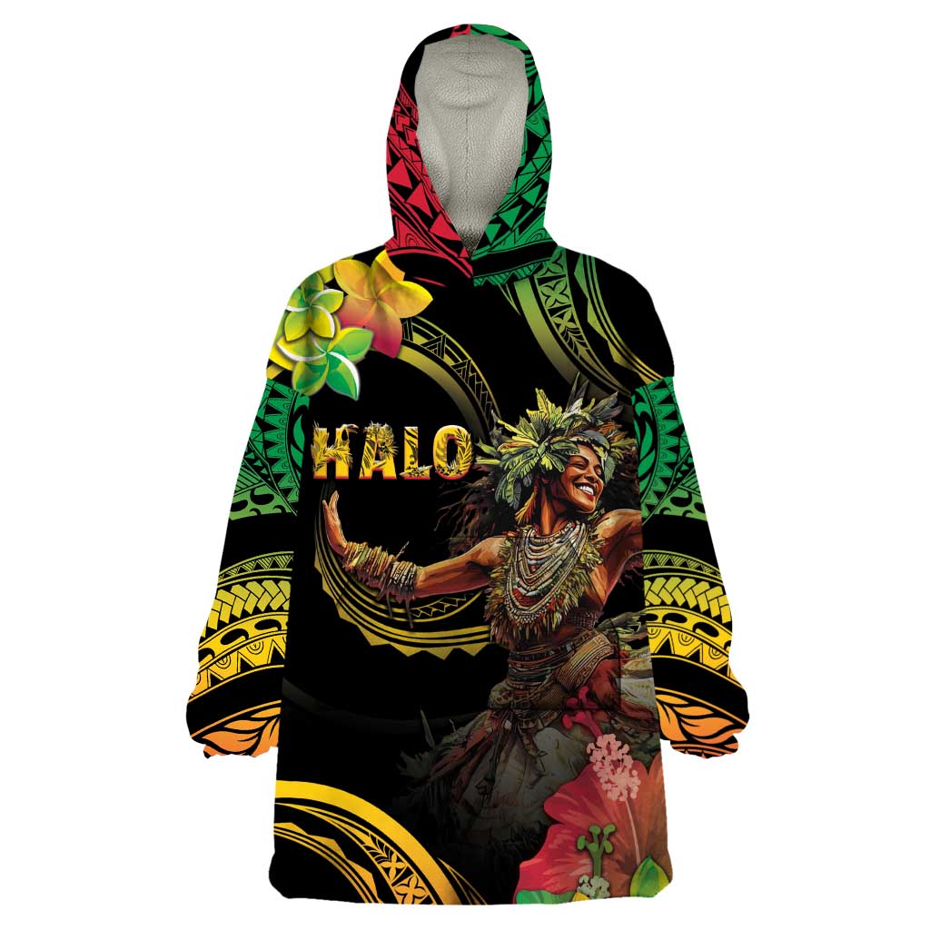 Halo Vanuatu Wearable Blanket Hoodie Beautiful Woman Dancing LT05 One Size Black - Polynesian Pride