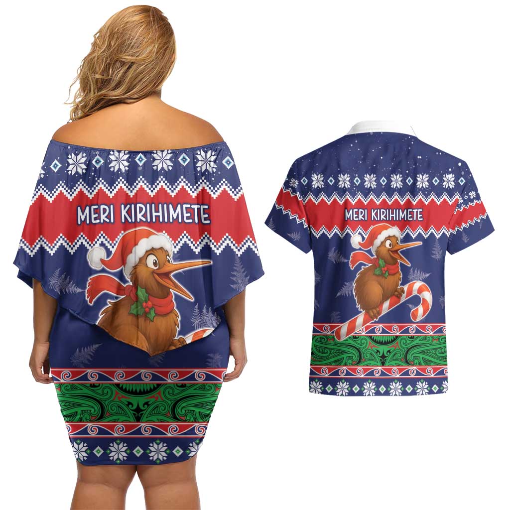 New Zealand Christmas Couples Matching Off Shoulder Short Dress and Hawaiian Shirt Kiwi-sh You A Merry Christmas LT05 - Polynesian Pride