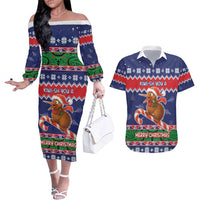 New Zealand Christmas Couples Matching Off The Shoulder Long Sleeve Dress and Hawaiian Shirt Kiwi-sh You A Merry Christmas LT05 Blue - Polynesian Pride