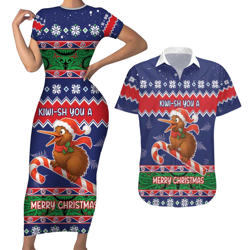 New Zealand Christmas Couples Matching Short Sleeve Bodycon Dress and Hawaiian Shirt Kiwi-sh You A Merry Christmas - Polynesian Pride
