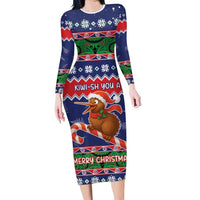 New Zealand Christmas Family Matching Long Sleeve Bodycon Dress and Hawaiian Shirt Kiwi-sh You A Merry Christmas LT05 Mom's Dress Blue - Polynesian Pride