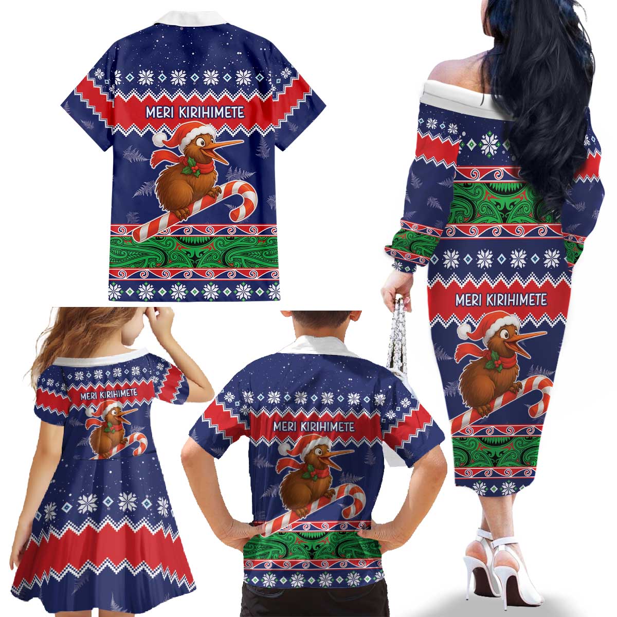 New Zealand Christmas Family Matching Off The Shoulder Long Sleeve Dress and Hawaiian Shirt Kiwi-sh You A Merry Christmas LT05 - Polynesian Pride