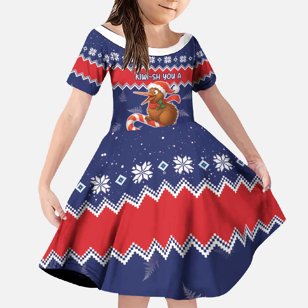 New Zealand Christmas Family Matching Summer Maxi Dress and Hawaiian Shirt Kiwi-sh You A Merry Christmas LT05 Daughter's Dress Blue - Polynesian Pride