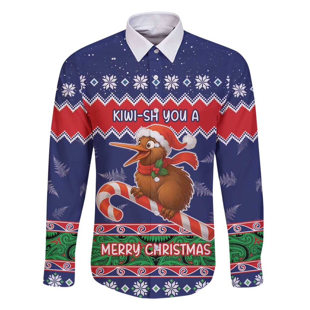 New Zealand Christmas Family Matching Summer Maxi Dress and Hawaiian Shirt Kiwi-sh You A Merry Christmas LT05 Dad's Shirt - Long Sleeve Blue - Polynesian Pride