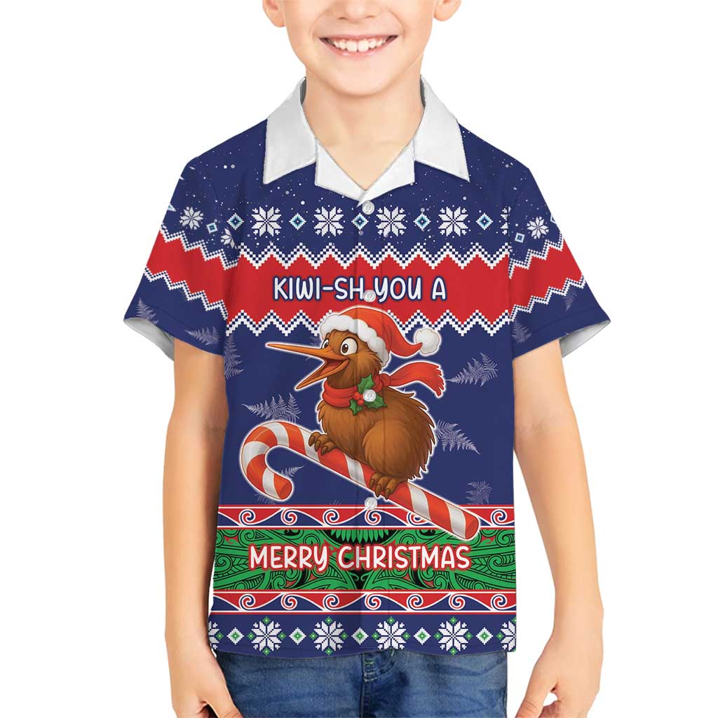 New Zealand Christmas Family Matching Summer Maxi Dress and Hawaiian Shirt Kiwi-sh You A Merry Christmas LT05 Son's Shirt Blue - Polynesian Pride