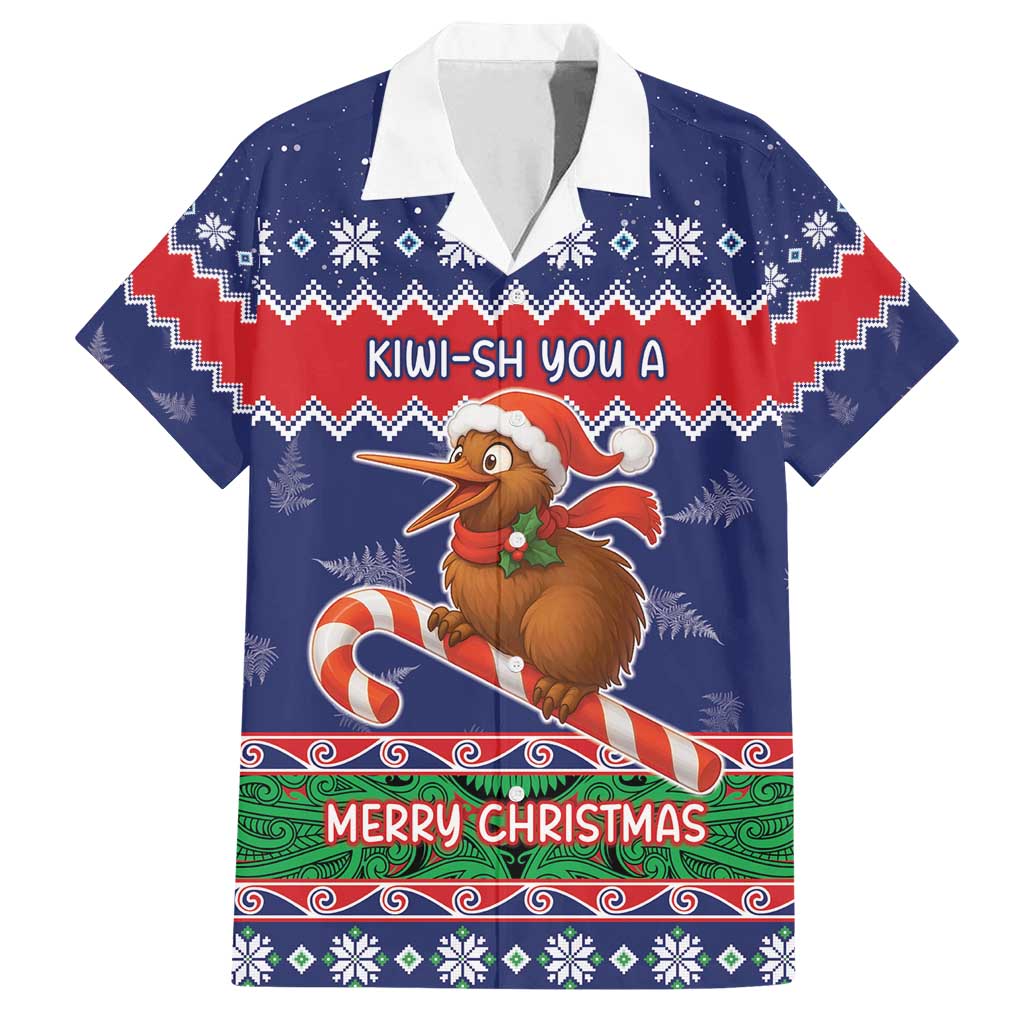 New Zealand Christmas Family Matching Tank Maxi Dress and Hawaiian Shirt Kiwi-sh You A Merry Christmas LT05 Dad's Shirt - Short Sleeve Blue - Polynesian Pride