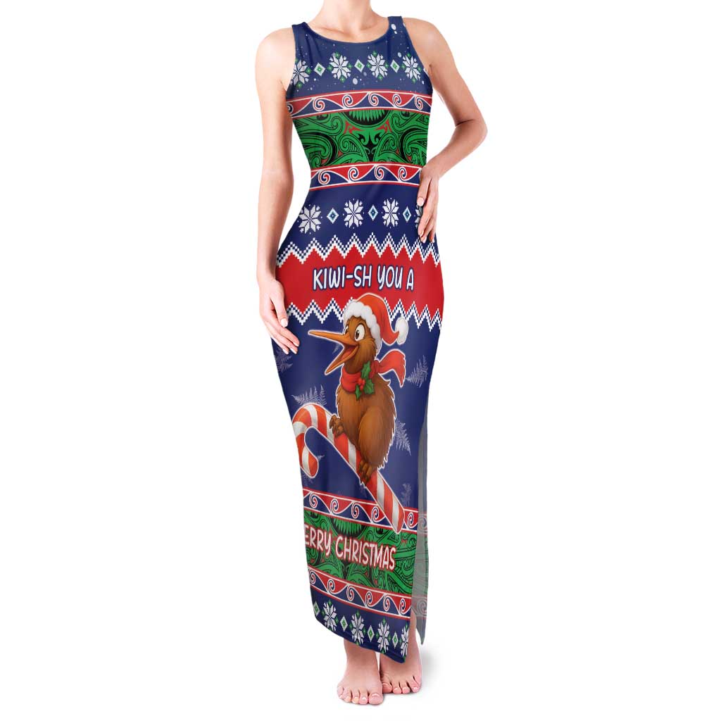 New Zealand Christmas Family Matching Tank Maxi Dress and Hawaiian Shirt Kiwi-sh You A Merry Christmas LT05 Mom's Dress Blue - Polynesian Pride